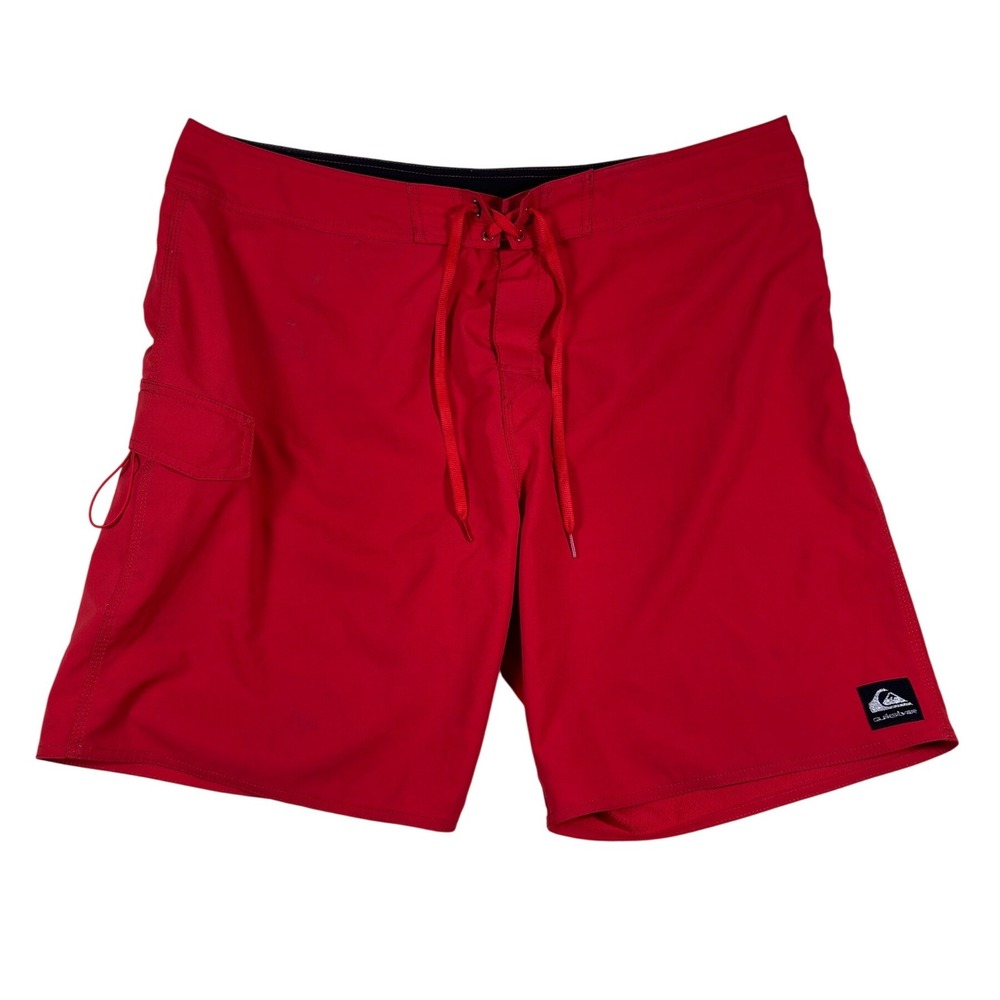 Quiksilver Mens Red Board Shorts Swim Trunks Size 40 F101919 Cargo Pocket‎
